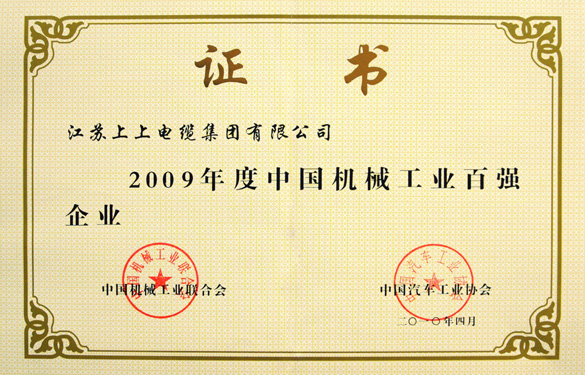 凯发k8荣获“2009年度中国机械工业百强企业”