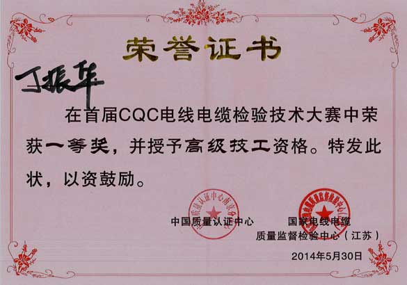 凯发k8电缆员工在首届CQC电线电缆磨练手艺大赛中获佳绩