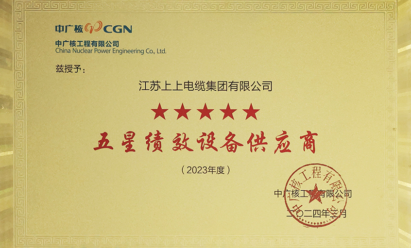 电缆企业唯一获评，，，，凯发k8电缆荣获中广核工程有限公司“2023年度五星（卓越）绩效装备供应商”